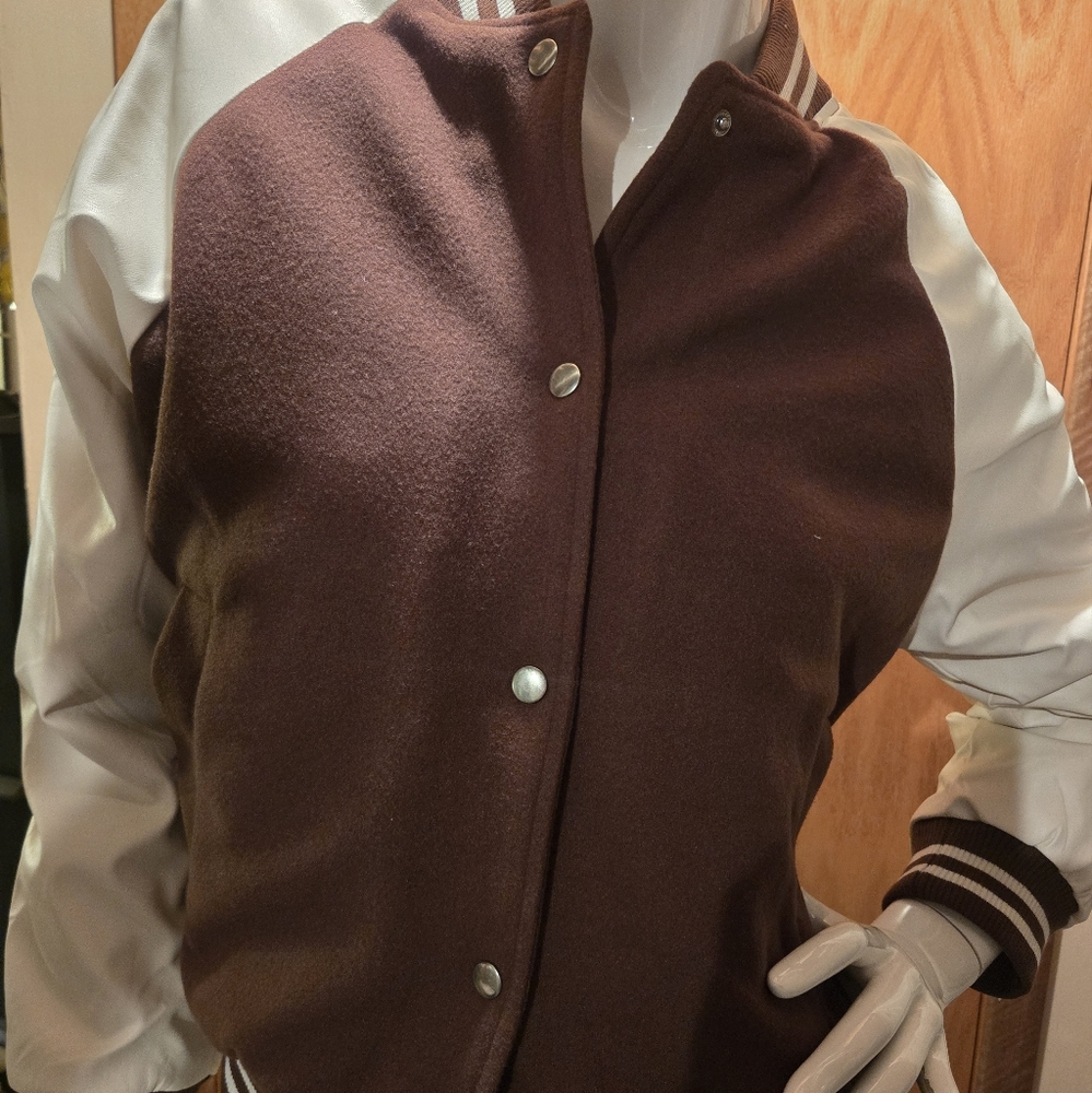 Love Tree Brown and White Bomber Jacket